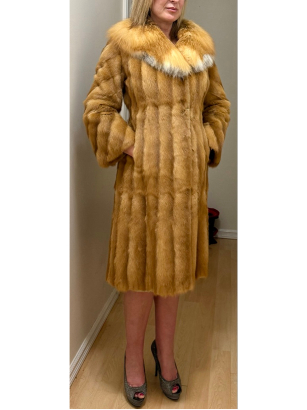Vintage 70s Mink Fur Coat Women M Hurtig Fox Fur Collar Old Money Hollywood Glam - Picture 4 of 17